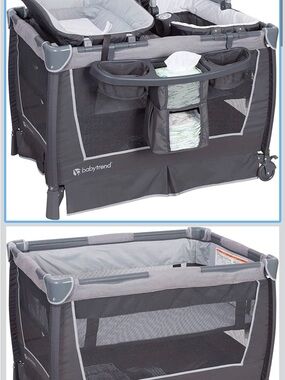 Baby Trend Gray Portable Playard with Integrated Storage Organizer
